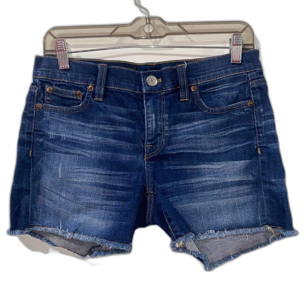 J.Crew Indigo Denim Dark Von Wash Jean Shorts Cotton Blend Frayed Size 26